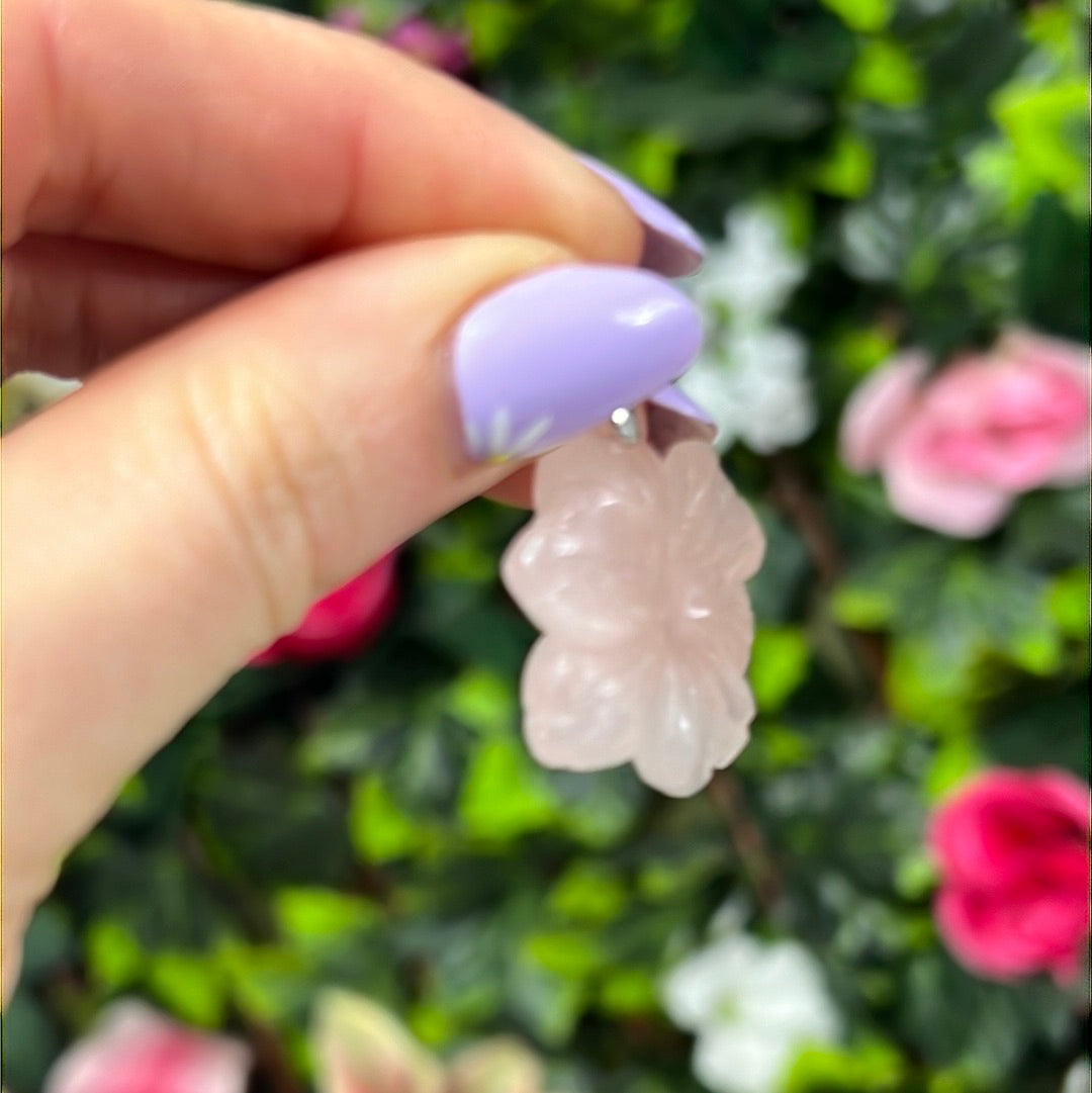 Rose Quartz Flower Pendant Sterling Silver