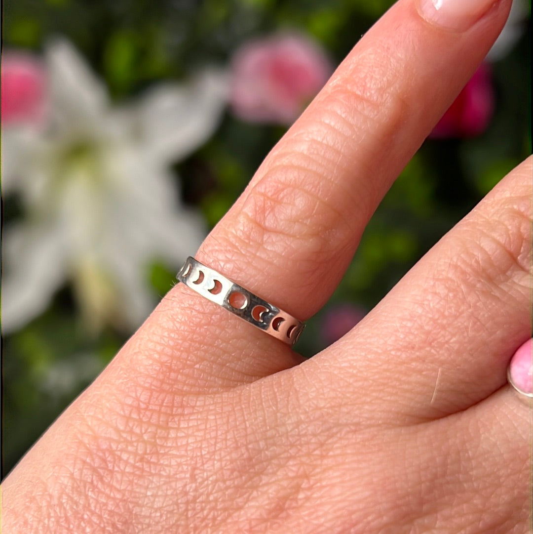 Lunar Phase Cutout  - Mini Iddy Diddy - ( child / toe ) Adjustable 925 Sterling Silver Ring