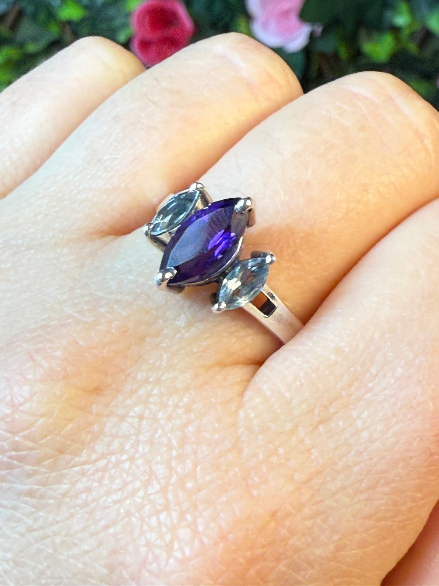 Triple Stone - Topaz / Amethyst 925 Ring - Size S