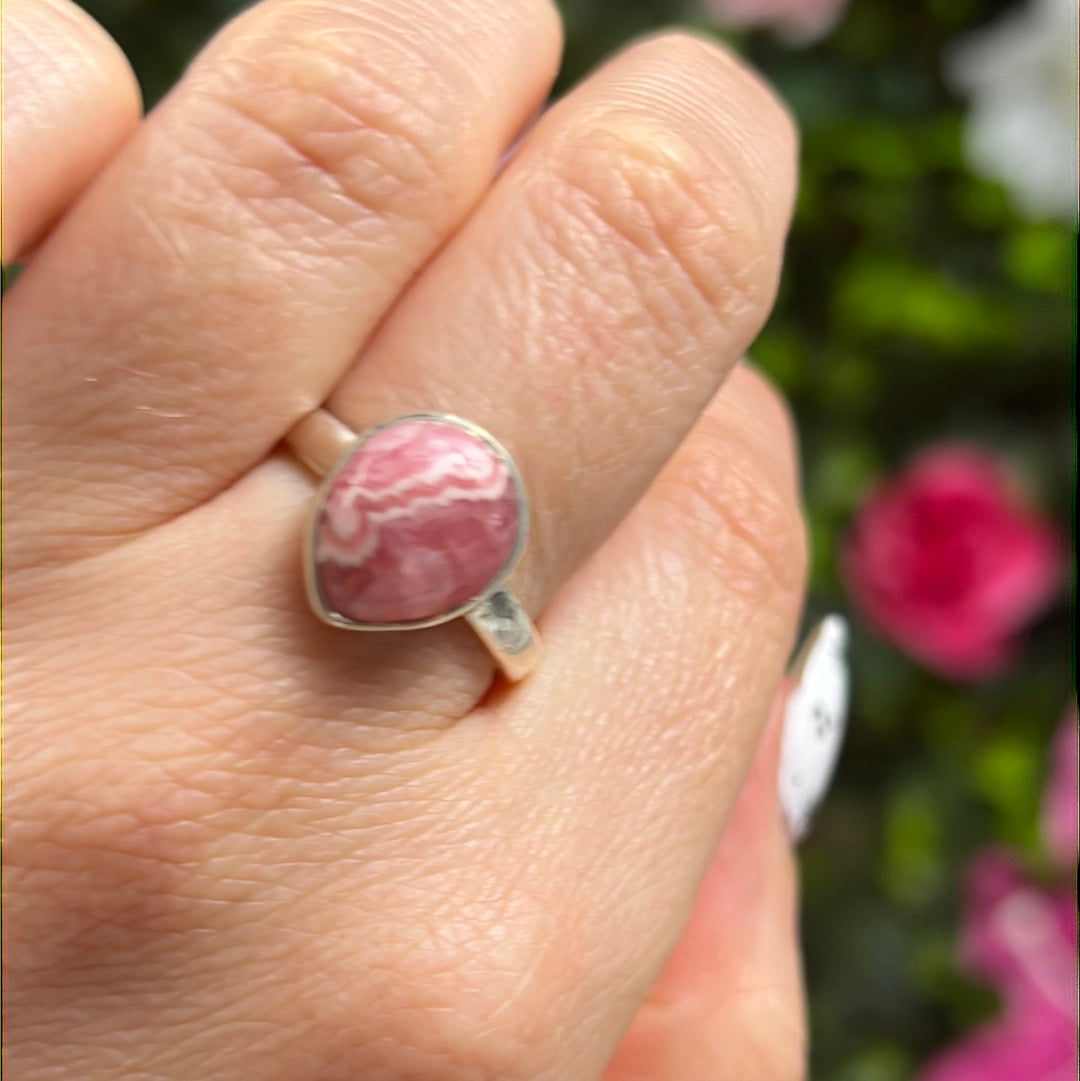 Rhodochrosite 925 Sterling Silver Ring - Size P 1/2
