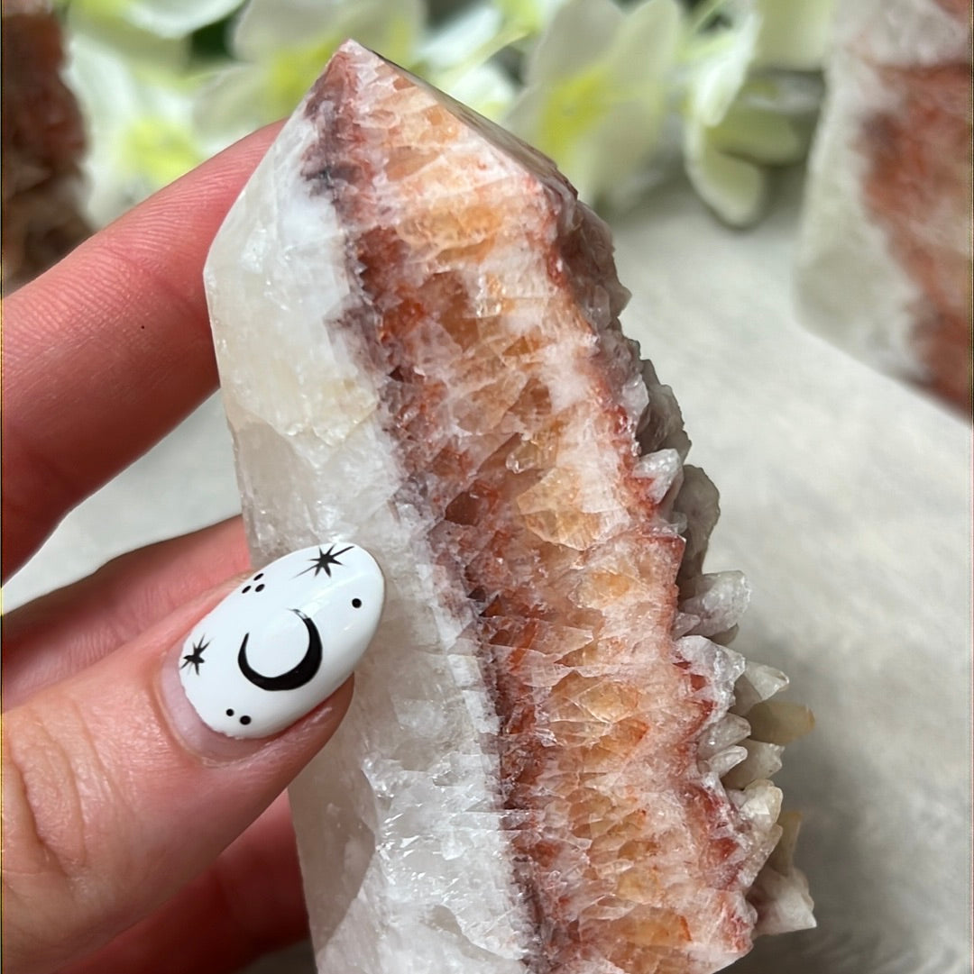 Sunstone, Orchid & Orange Calcite Druzy Tower Points