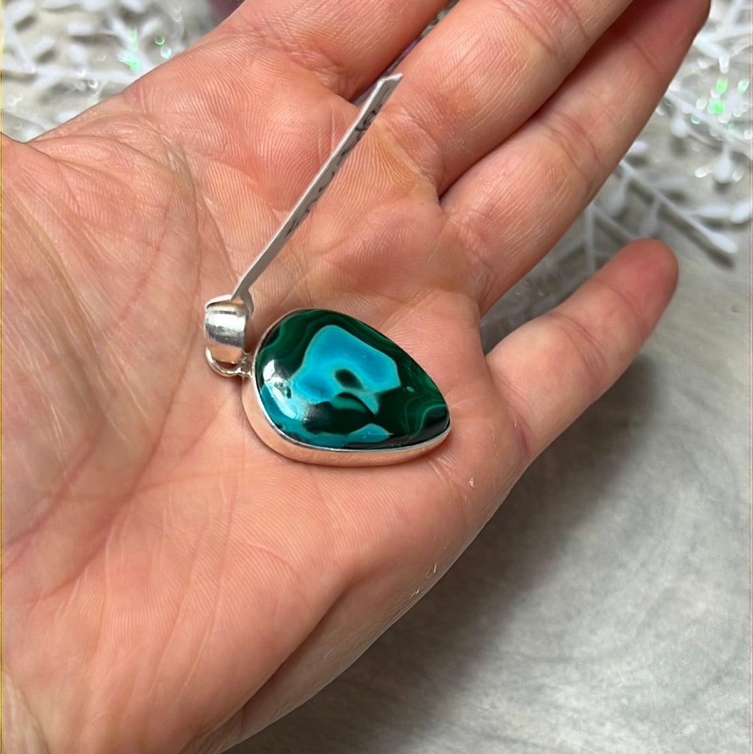 Mallacholla malachite with chrysocolla Sterling Silver Pendant