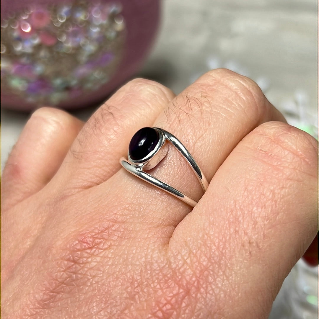 Amethyst Double Bar 925 Sterling Silver Ring - Size N 1/2