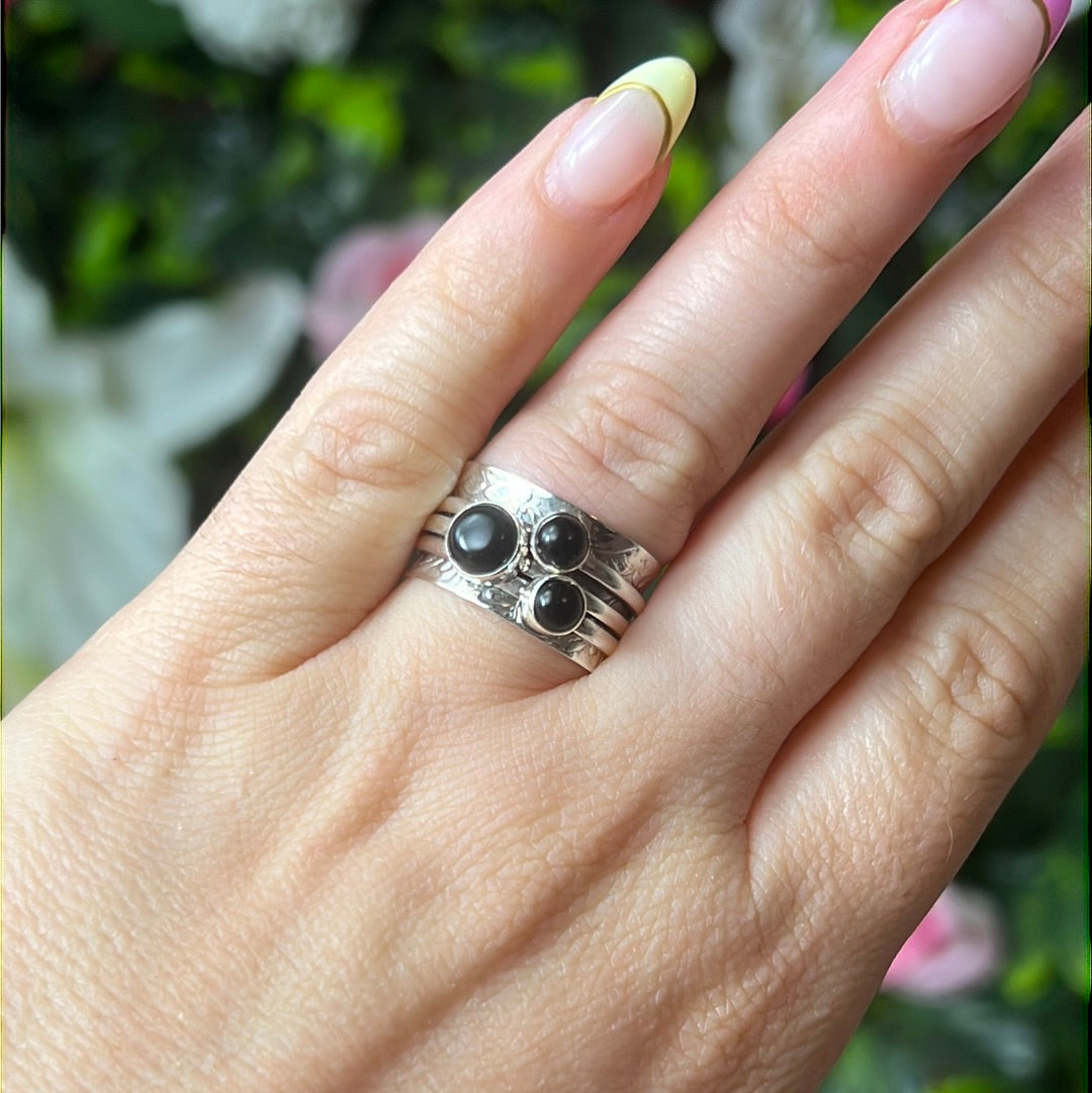 Trio Fidget Spinner Ring - Sterling Silver 925 - Size L 1/2