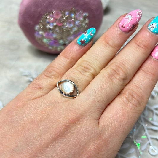 Mother of Pearl Shell Protective Evil Eye 925 Sterling Silver Ring - Size K