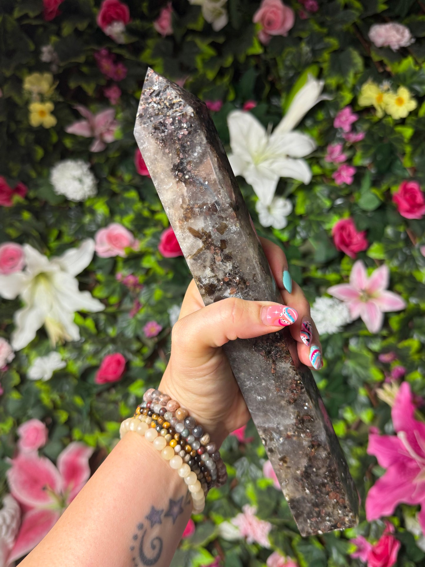 RARE Smokey with garnet & mica Tower Point