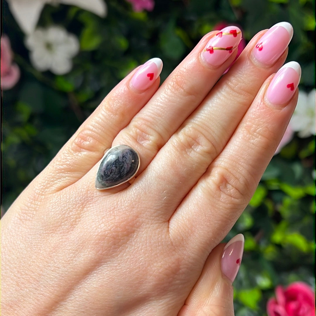 Namibian Tourmaline 925 Silver Ring - L 1/2