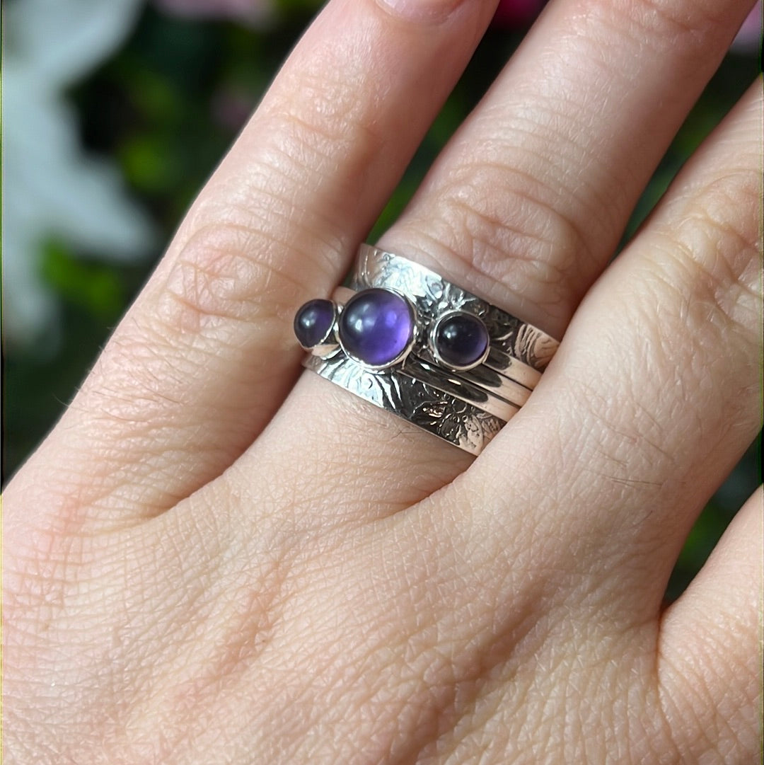 Trio Fidget Spinner Ring - Sterling Silver 925 Size N 1/2