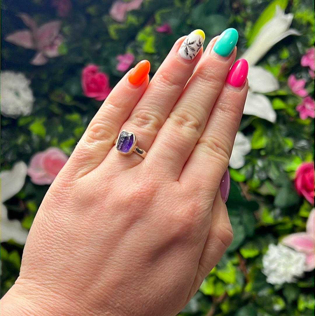 Amethyst Raw 925 Sterling Silver Ring - Size M