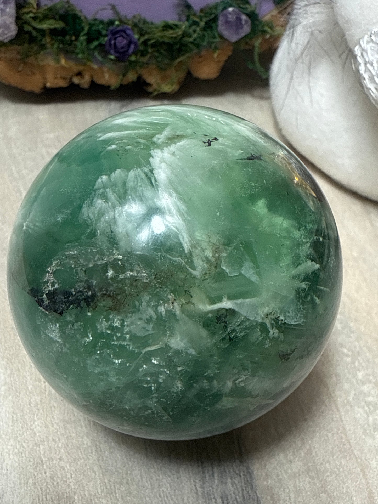 Feather Snowflake Fluorite Sphere