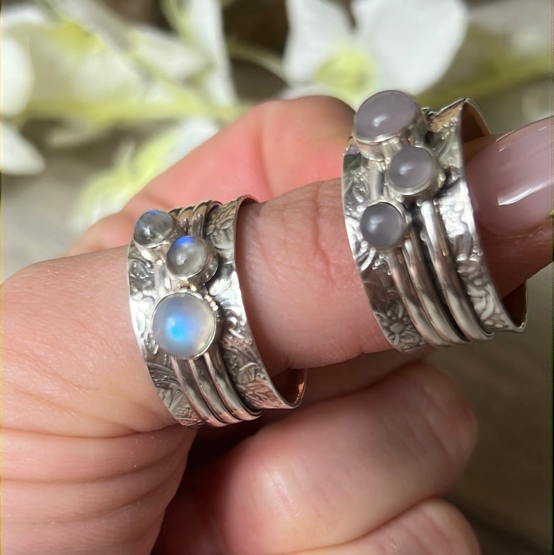 Trio Fidget Spinner Ring - Sterling Silver 925 Size U