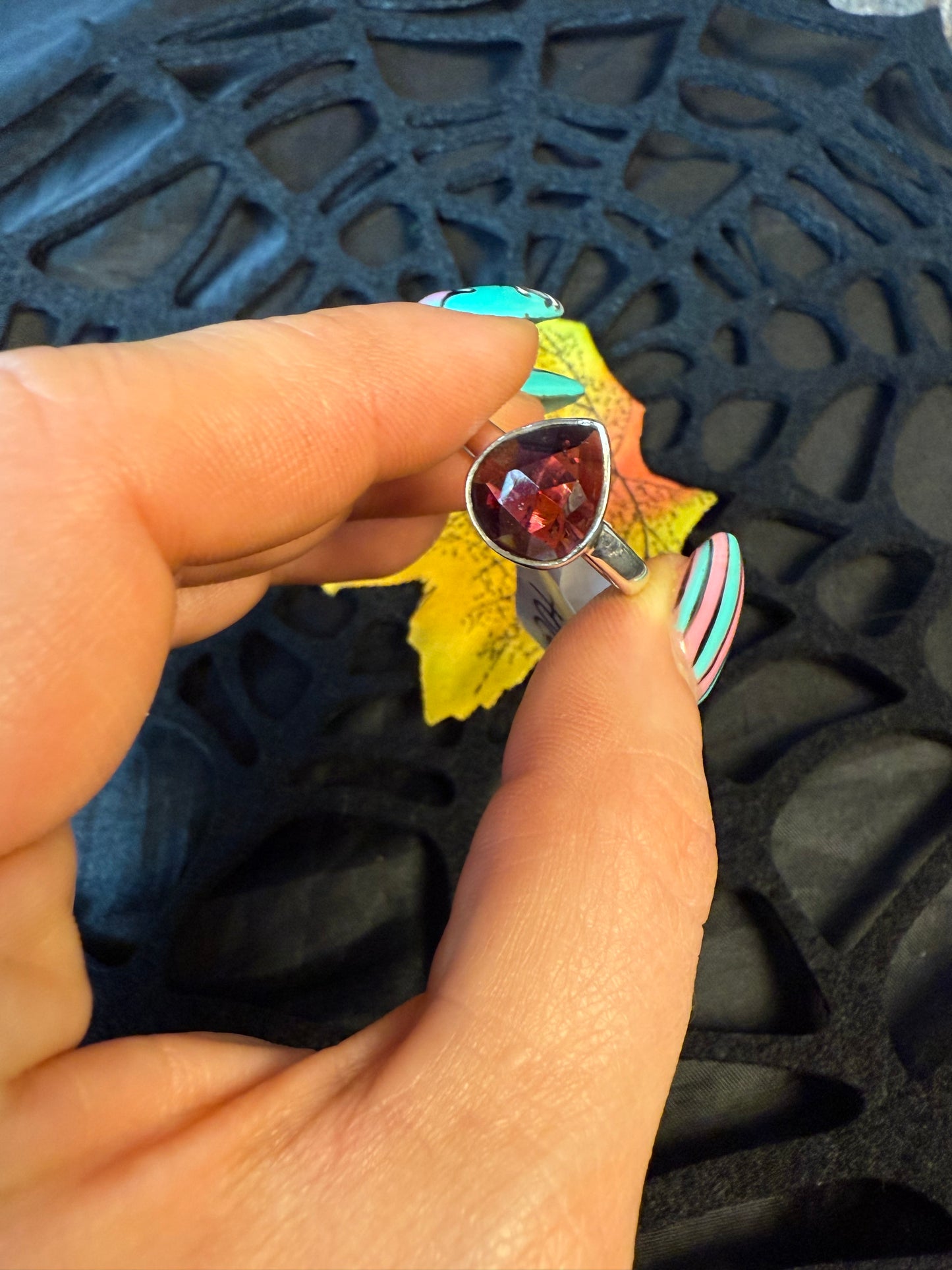 Garnet Facet 925 Ring - Size R 1/2