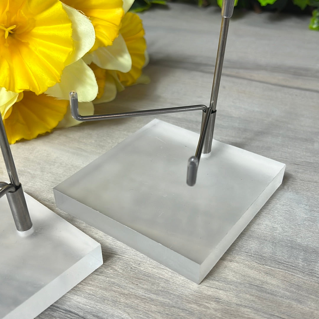 Plastic Perspex Silver Arm Display Stand - square base