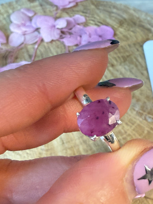 Ruby Facet 925 Silver Ring - Size O