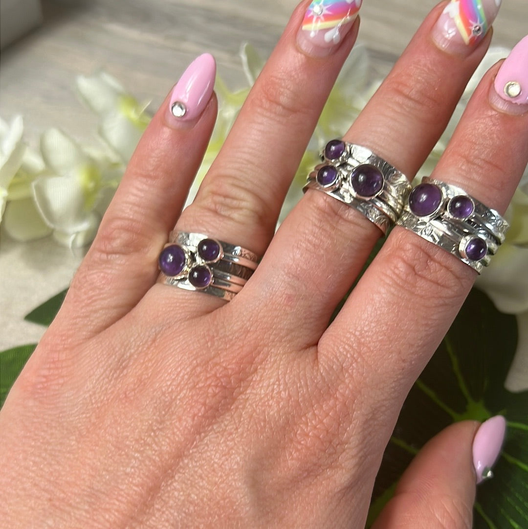 Trio Fidget Spinner Ring - Sterling Silver 925 - Size L 1/2