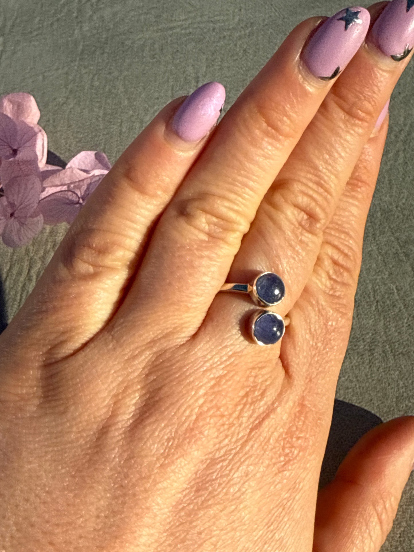 Adjustable Double Tanzanite 925 Silver Ring
