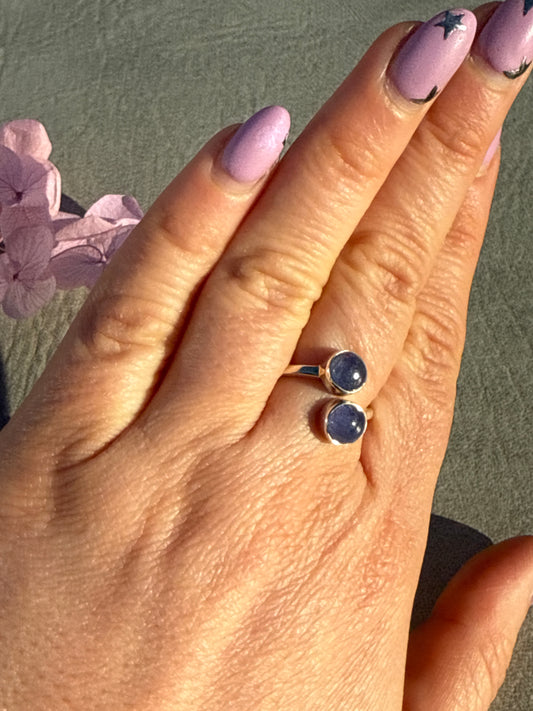 Adjustable Double Tanzanite 925 Silver Ring
