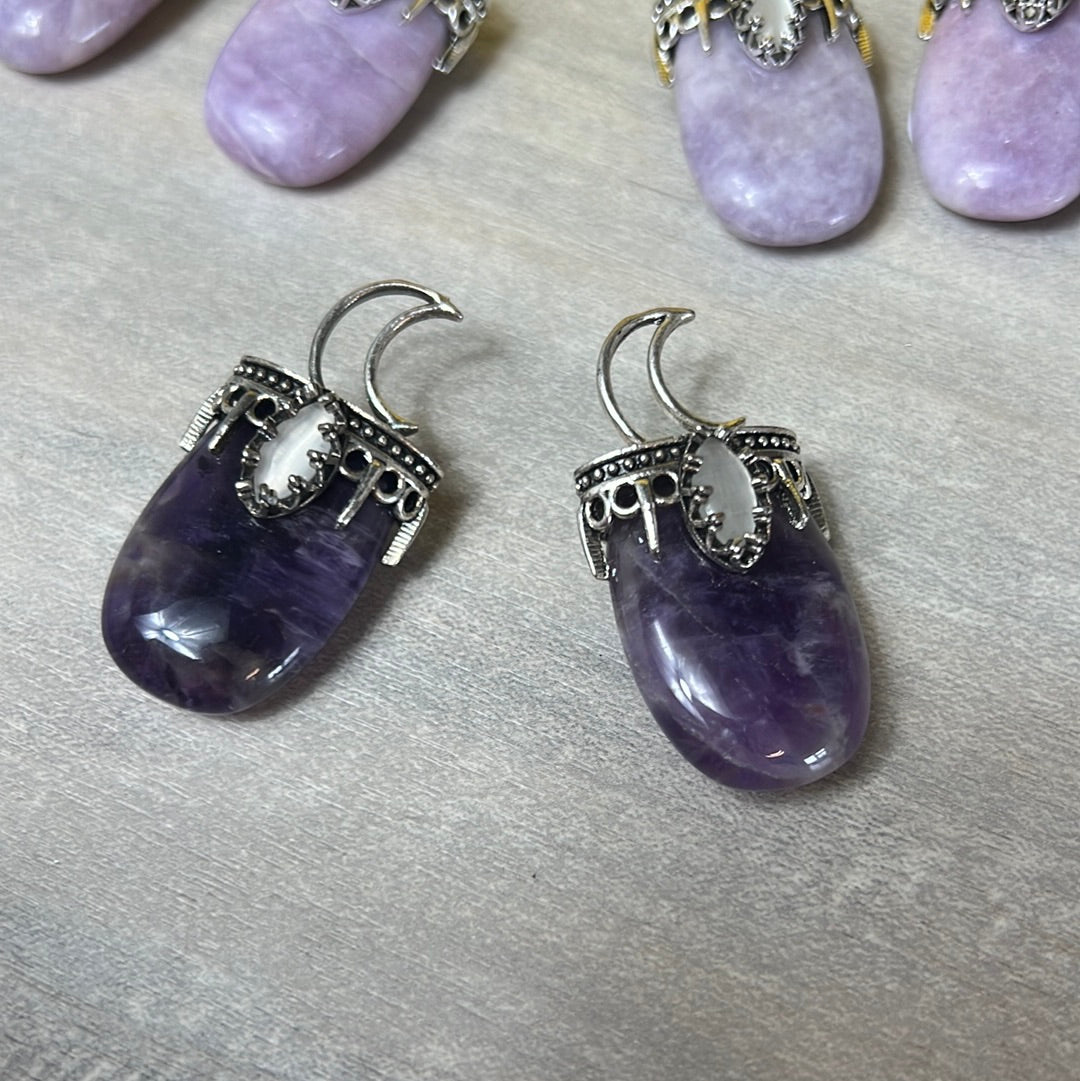 Moon Pendant - with Selenite  PLATED Silver