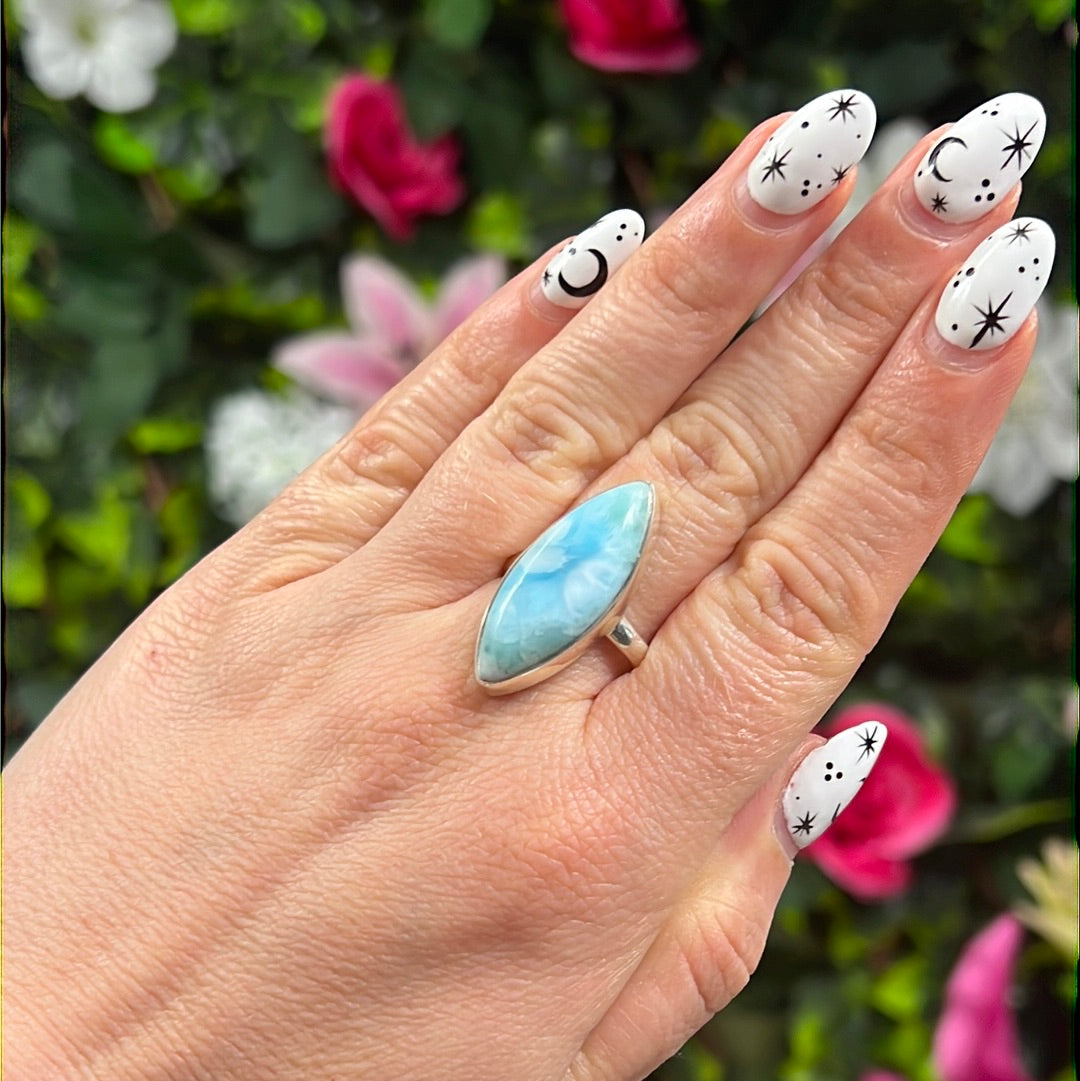 Larimar 925 Sterling Silver Ring - Size Q 1/2 - R