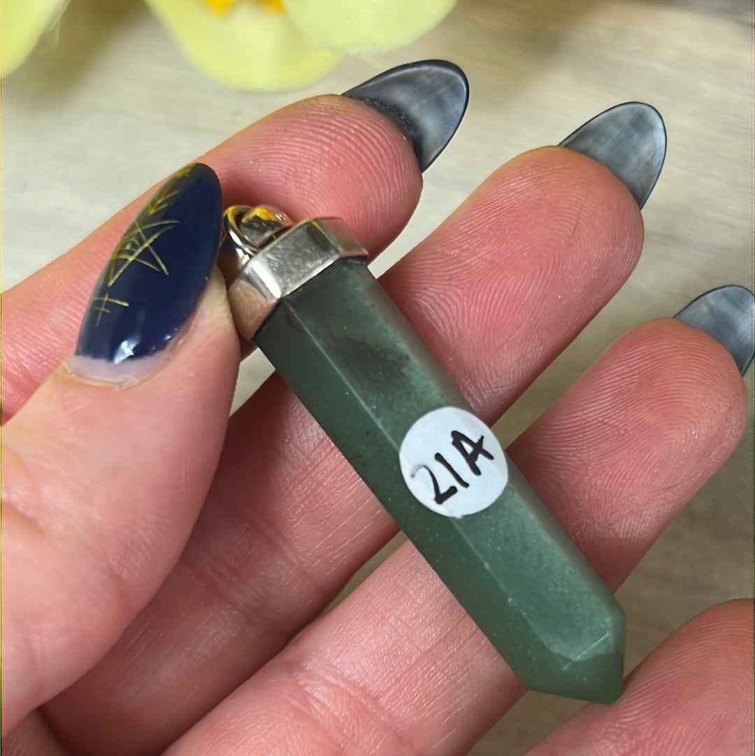 Green Aventurine Point 925 Sterling Silver Pendant