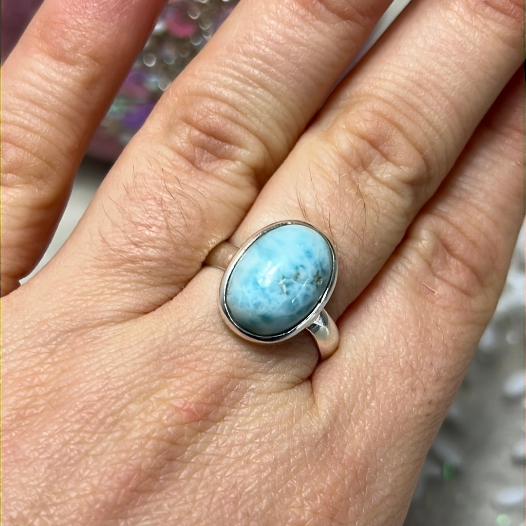 Larimar 925 Sterling Silver Ring - Size P 1/2 - Q