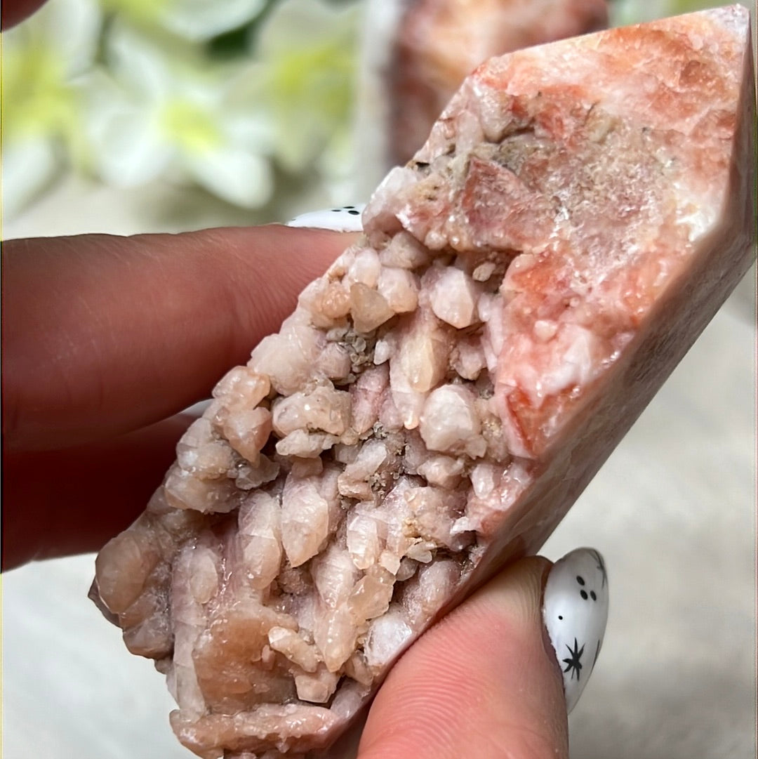 Sunstone, Orchid & Orange Calcite Druzy Tower Points