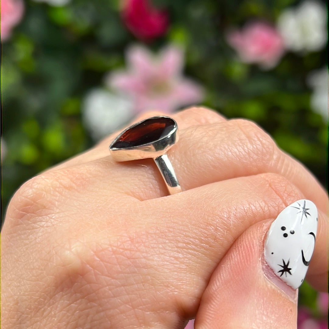 Garnet Facet 925 Ring - Size N 1/2 AA GRADE