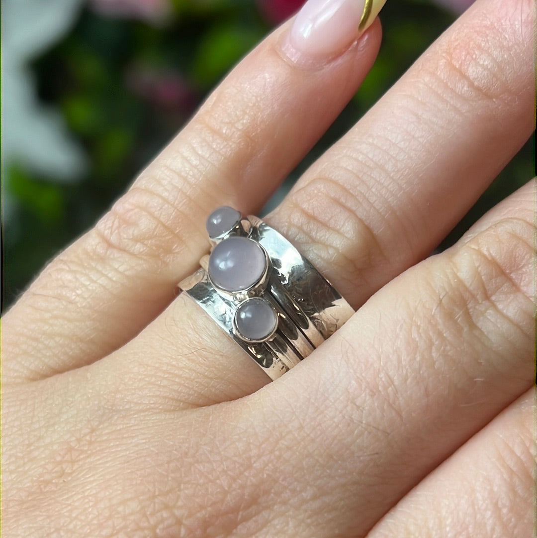 Trio Fidget Spinner Ring - Sterling Silver 925 Size N 1/2