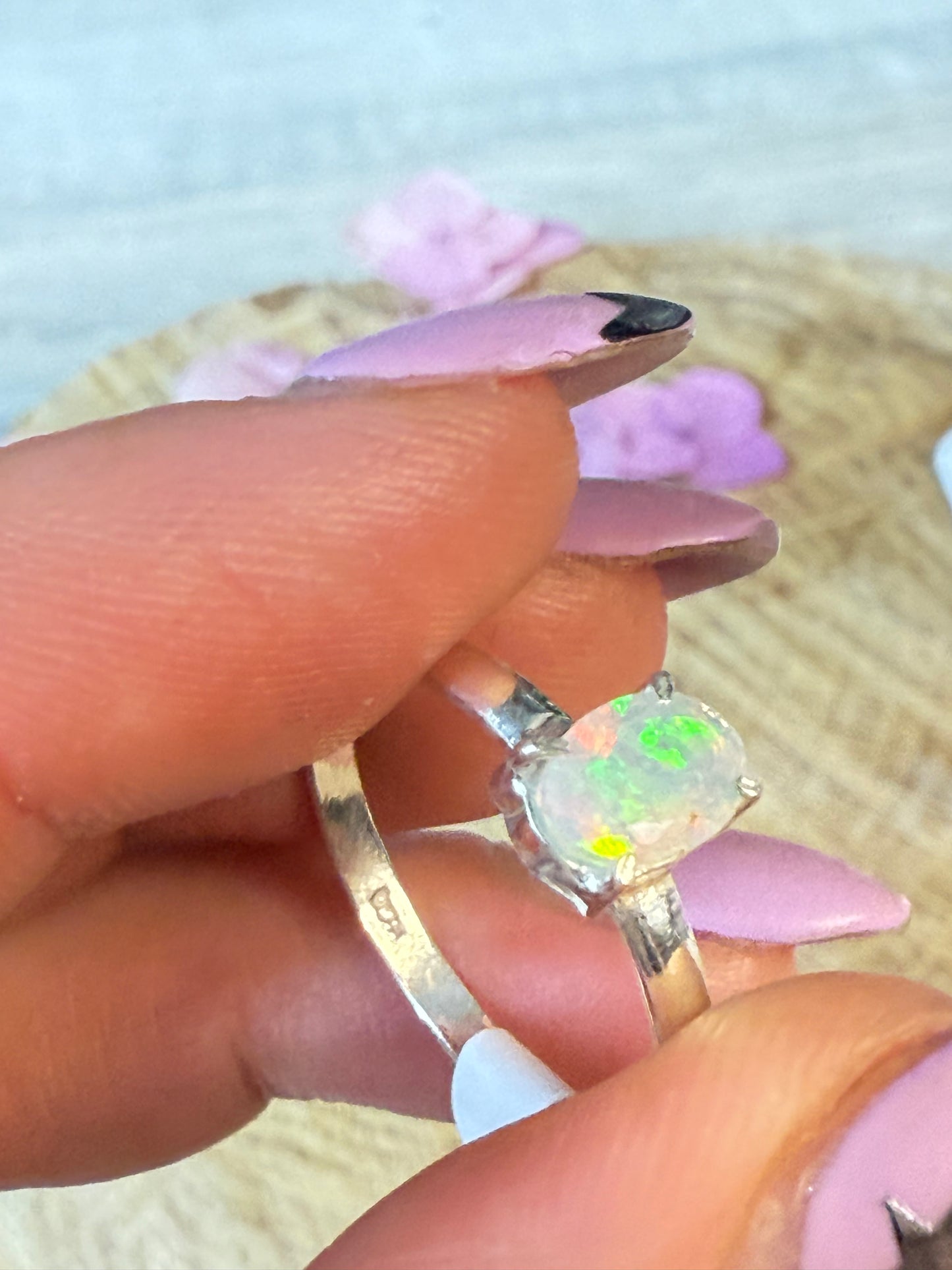 Ethiopian Opal 925 Silver Ring - Size S