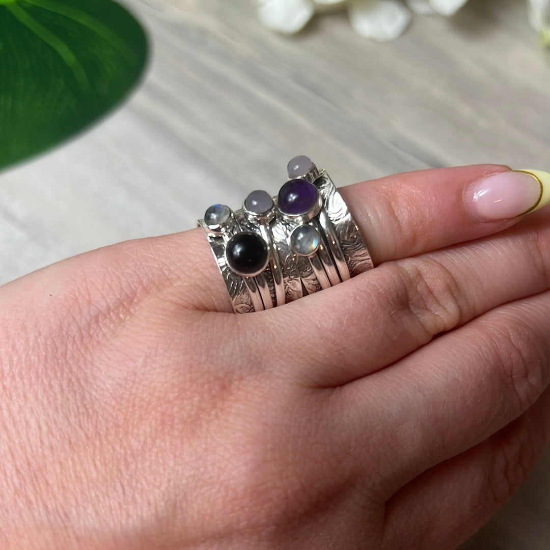 Trio Mix Fidget Spinner Ring - Sterling Silver 925 - Size J 1/2