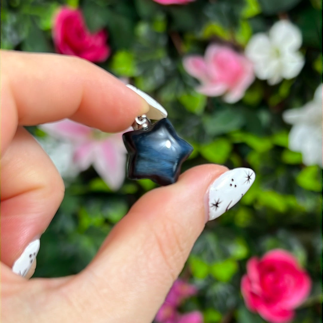 Hawks Eye Star - Blue Tigers Eye Pendant 925 Silver