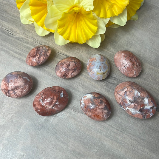 Pink Druzy Petal Agate Palm Pebble