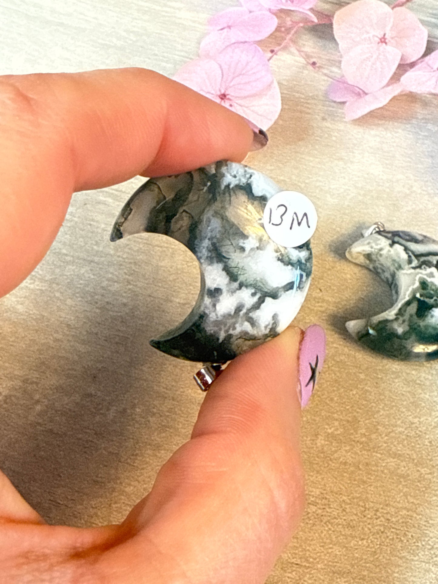 Moss Agate Moon Sterling Pendant