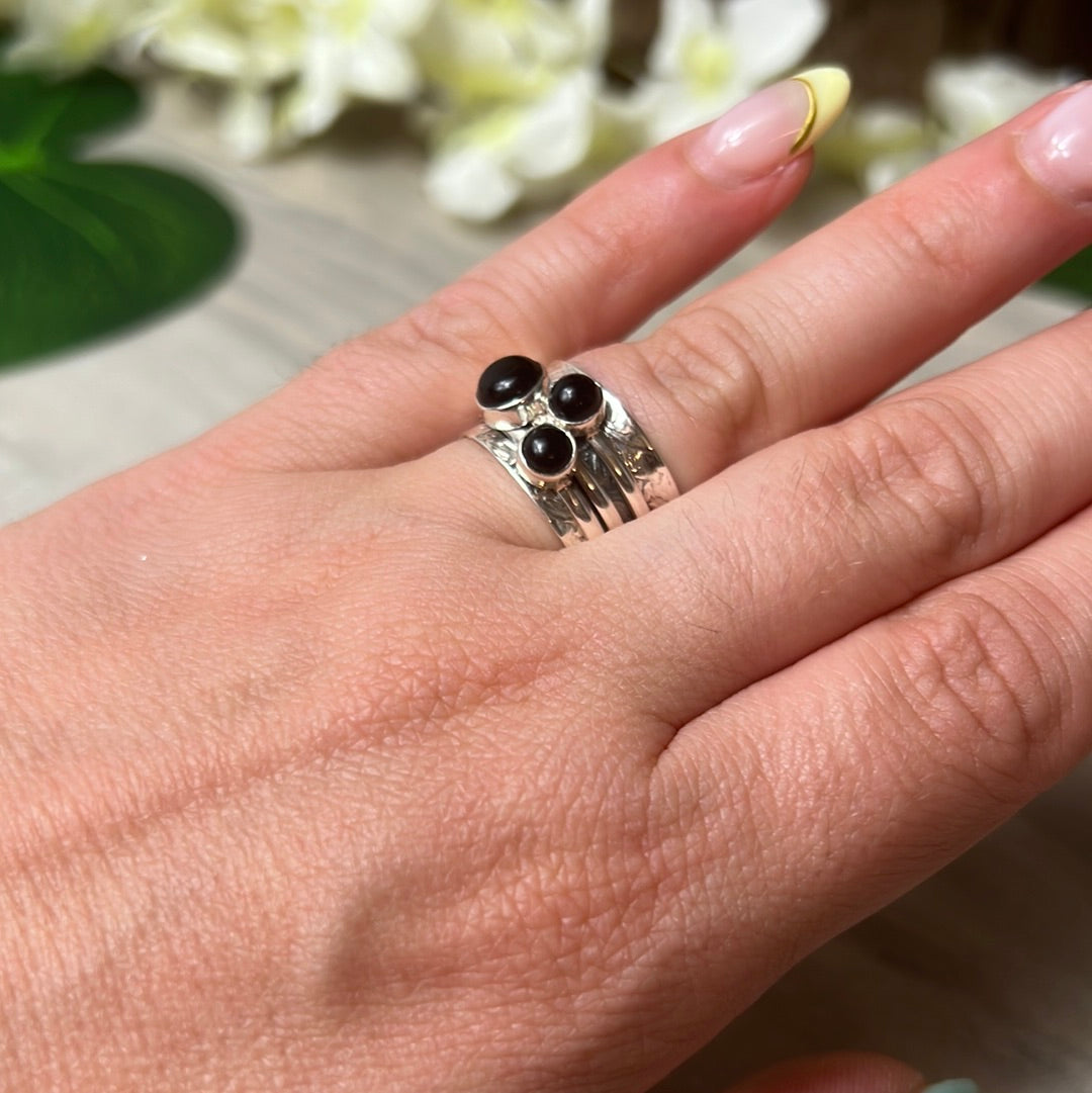 Trio Fidget Spinner Ring - Sterling Silver 925 - Size L 1/2