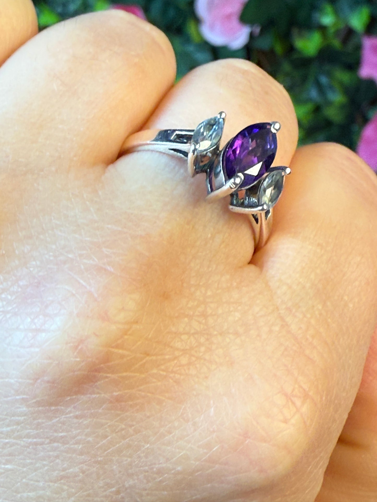 Triple Stone - Topaz / Amethyst 925 Ring - Size S