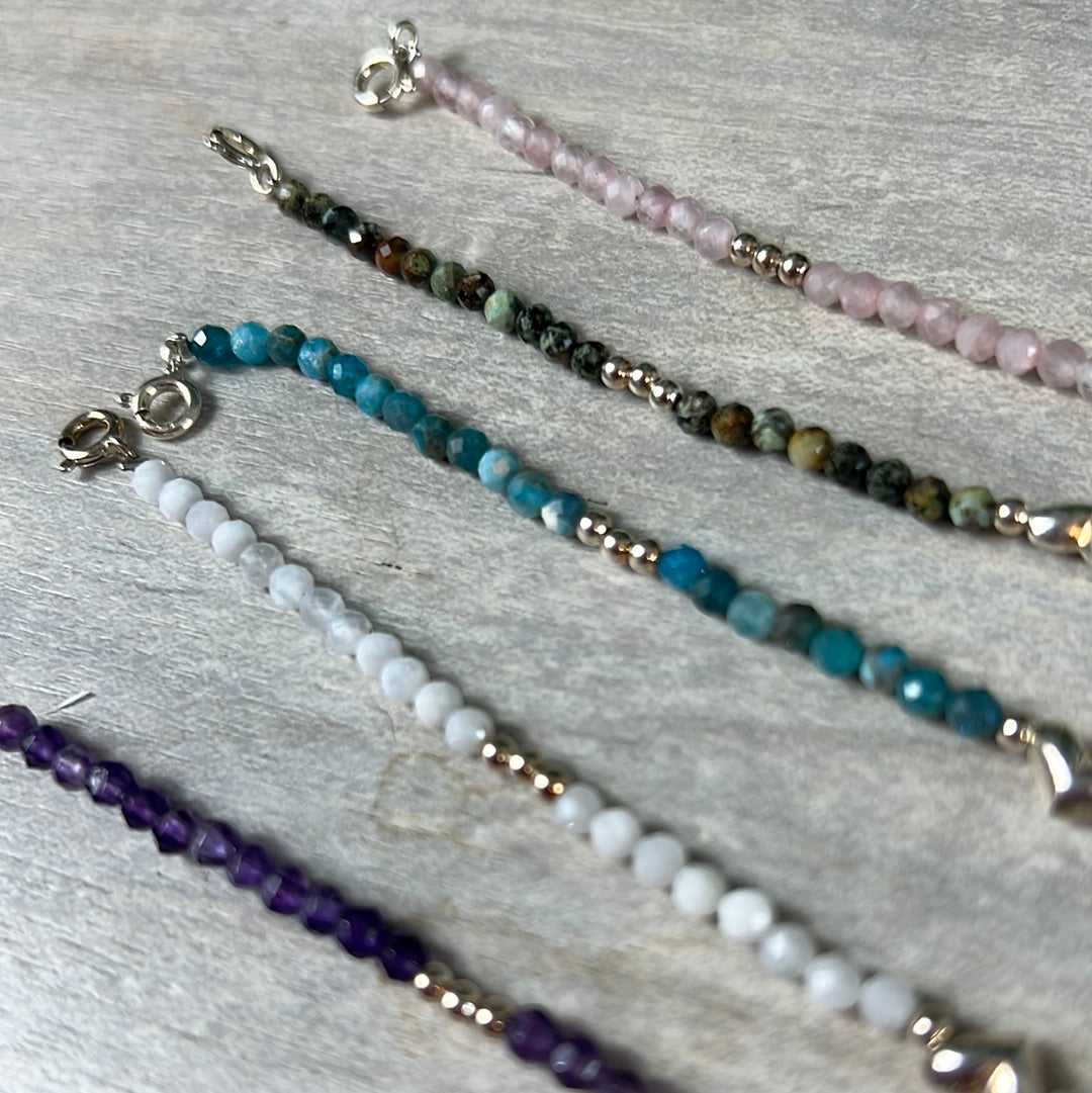 Heart Charm Facet Sterling Silver Crystal Bracelet