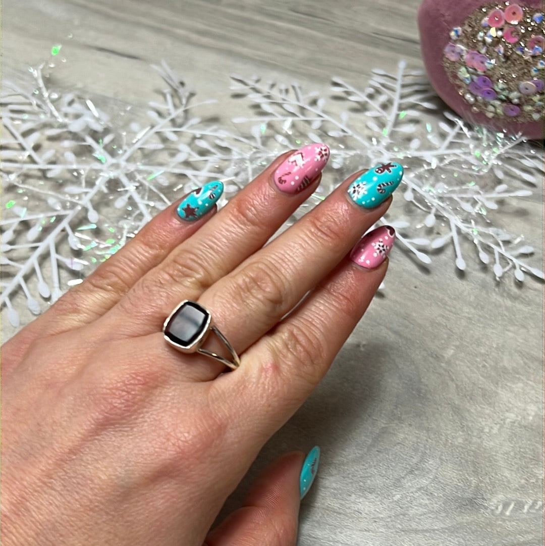 Garnet statement Facet 925 Silver Ring - Size R 1/2 - S