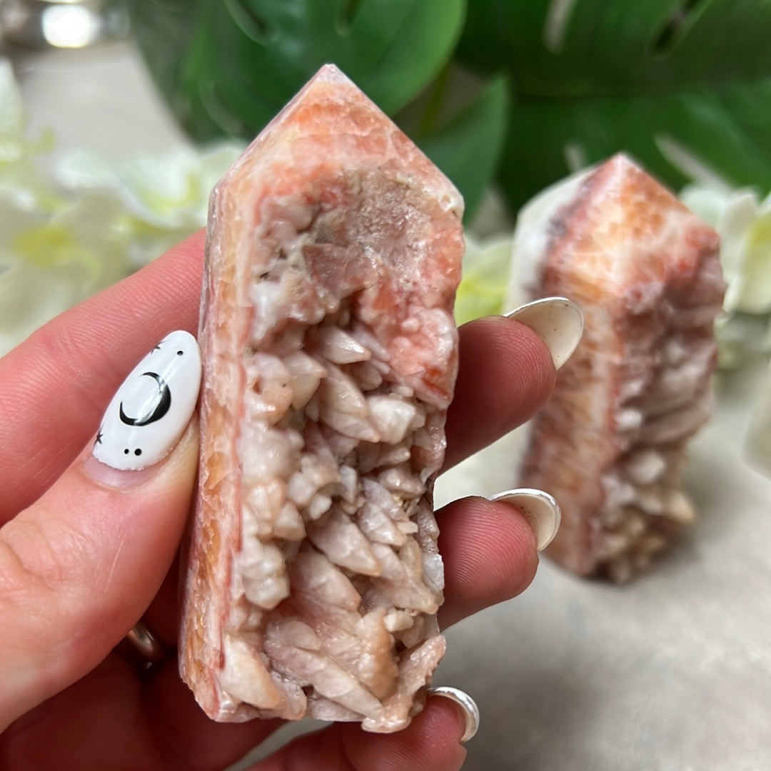 Sunstone, Orchid & Orange Calcite Druzy Tower Points