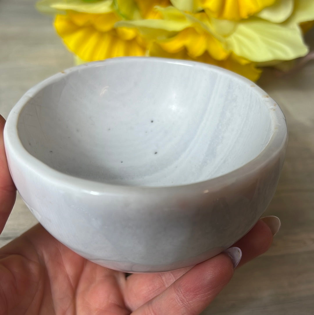 White Banded Agate Charging Dish Bowl Handcarved