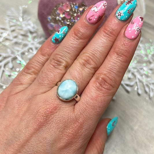 Larimar 925 Sterling Silver Ring - Size Q
