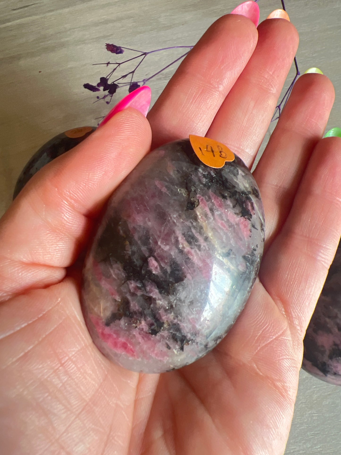 Rhodonite / Rubelleite in Quartz Palm