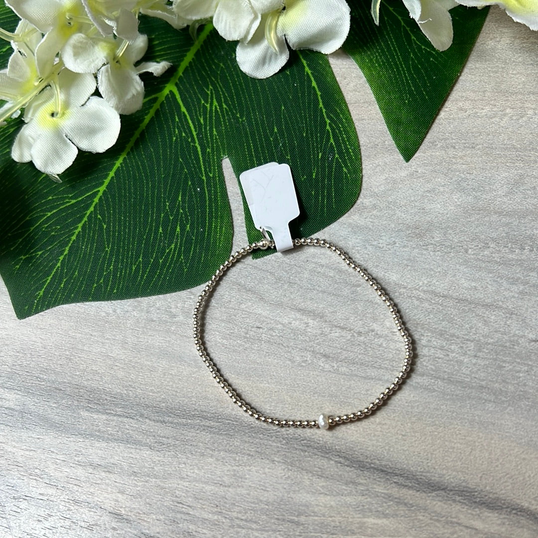 Freshwater Single Pearl 925 Sterling Silver Elastic Bracelet