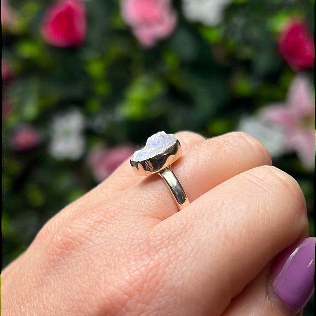 Rainbow Moonstone Raw 925 Sterling Silver Ring - Size O