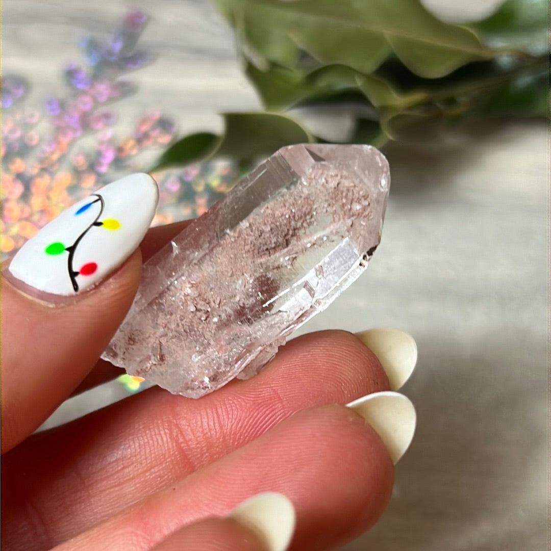 Pink lithium quartz specimen
