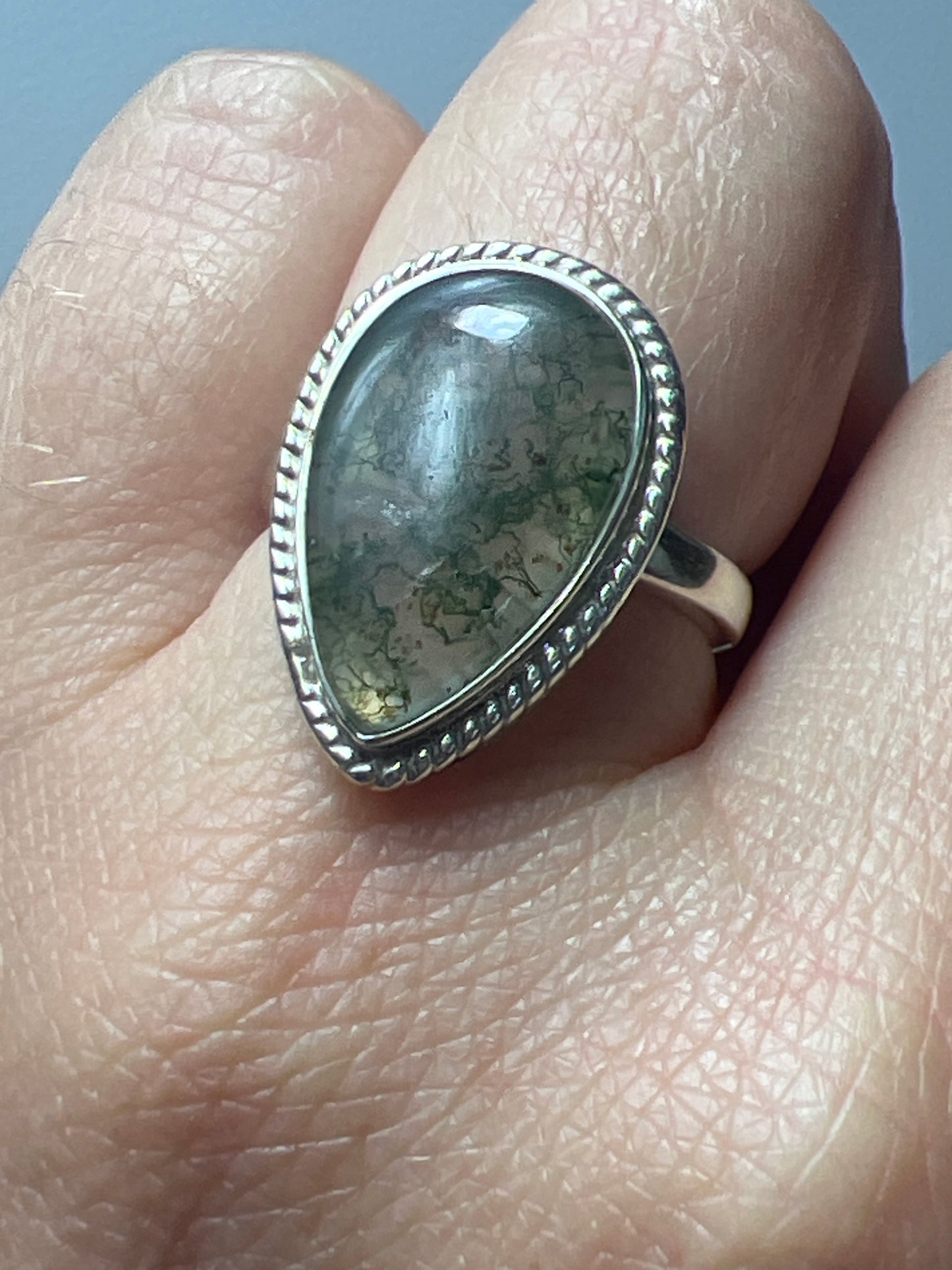 Moss Agate 925 Sterling Silver Ring - Size N 1/2