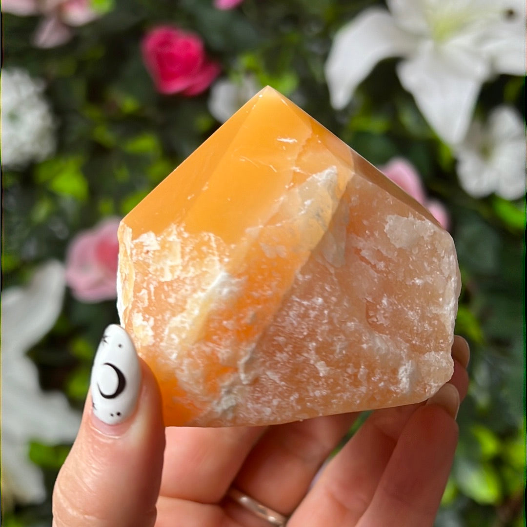 Orange Calcite Half & Half Polished Raw Tower Point