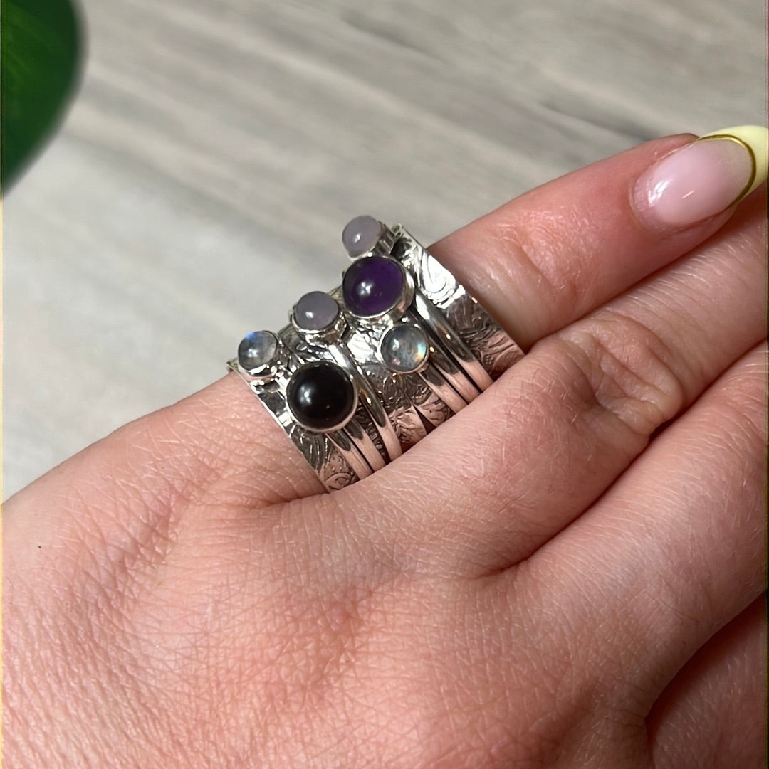 Trio Mix Fidget Spinner Ring - Sterling Silver 925 - Size J 1/2