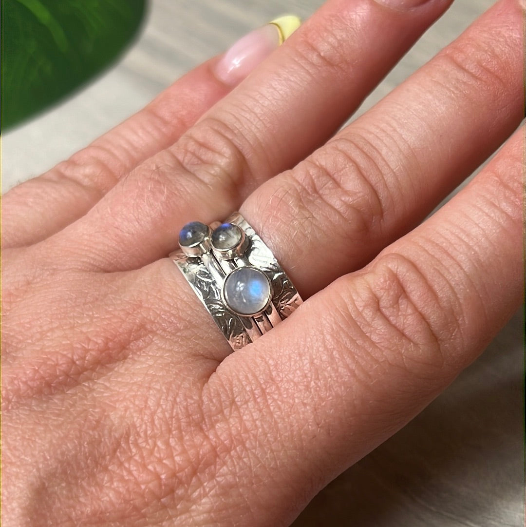 Trio Fidget Spinner Ring - Sterling Silver 925 Size U