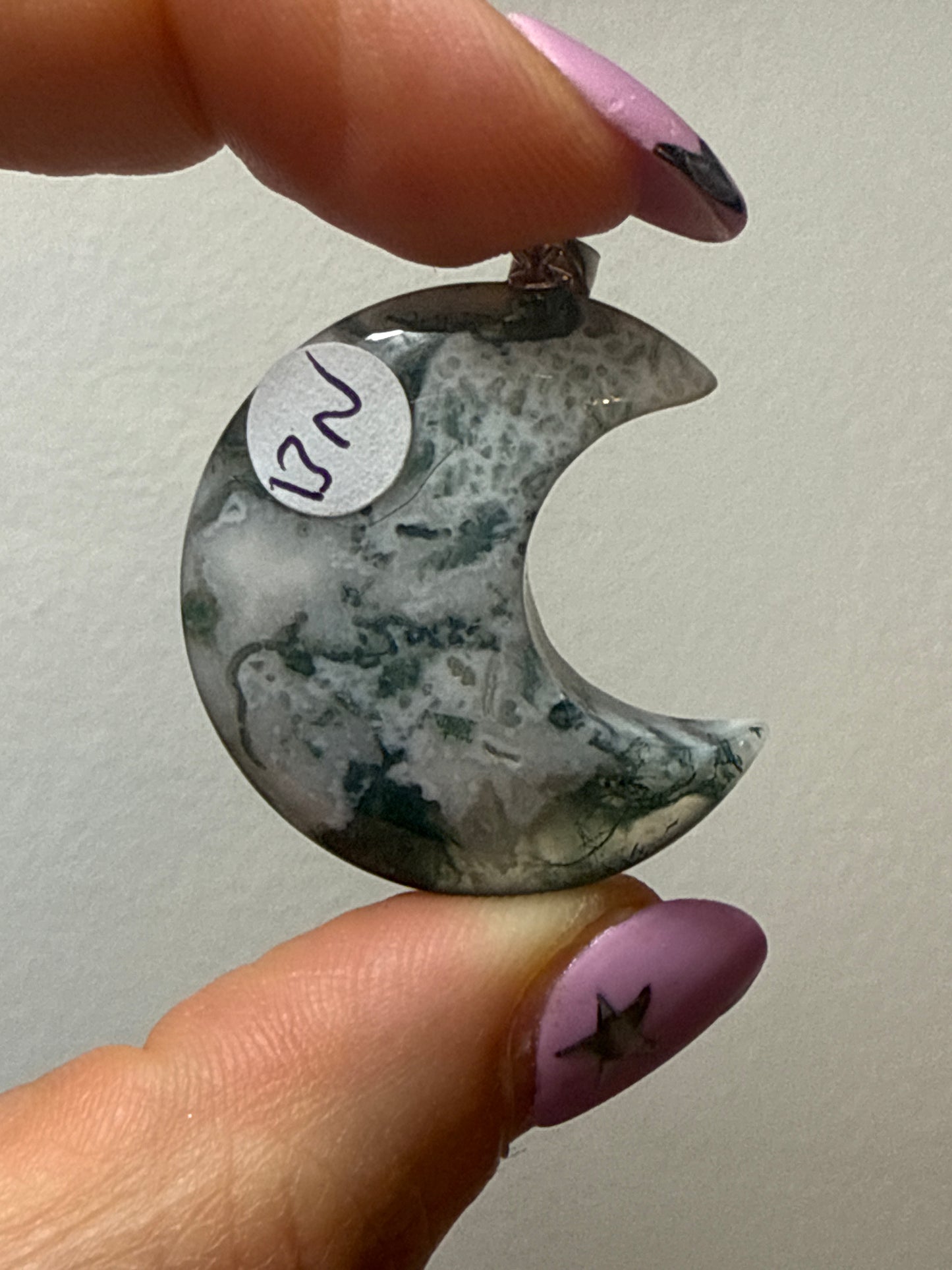 Moss Agate Moon Sterling Pendant