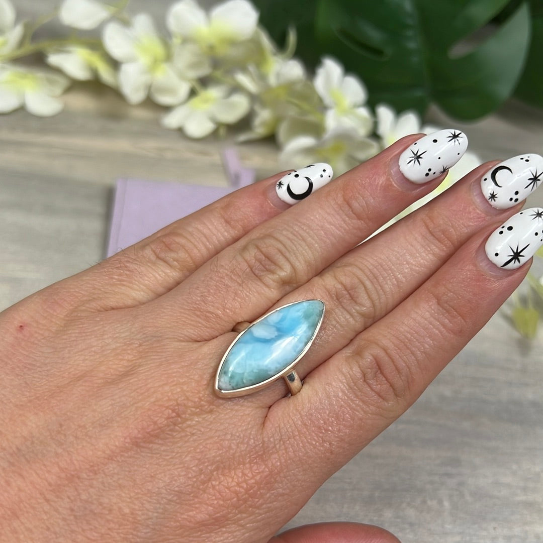 Larimar 925 Sterling Silver Ring - Size Q 1/2 - R